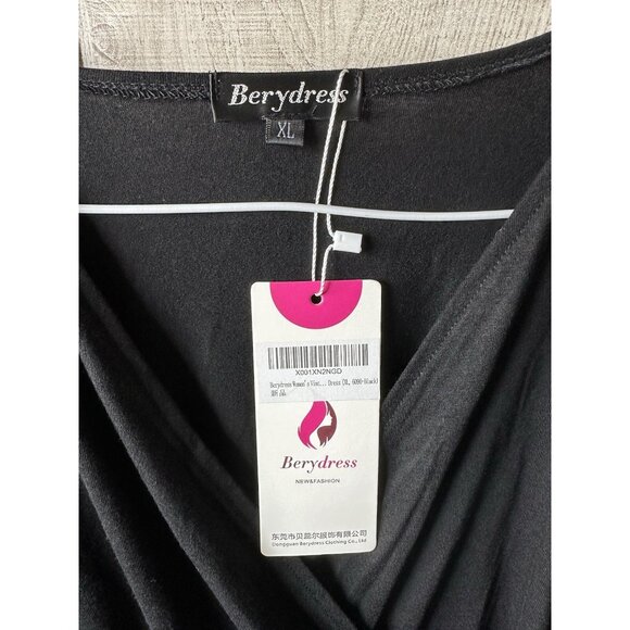 Berydress Womens Sheath Faux Wrap Dress Size XL Classic 3/4 Sleeves V Neck Black - Picture 3 of 5